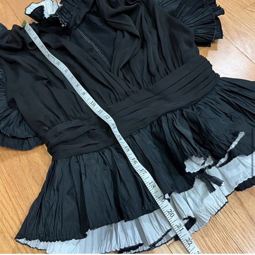 Zara Studio Black Taffeta Voluminous Ruffled Frilly Sleeve Blouse - Picture 9 of 13